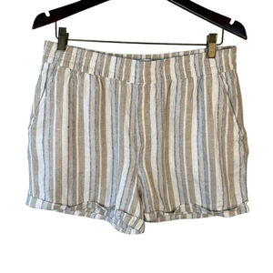 Frank & Oak Neutral Striped Linen Blend Shorts Size M Relaxed Beach Resortwear